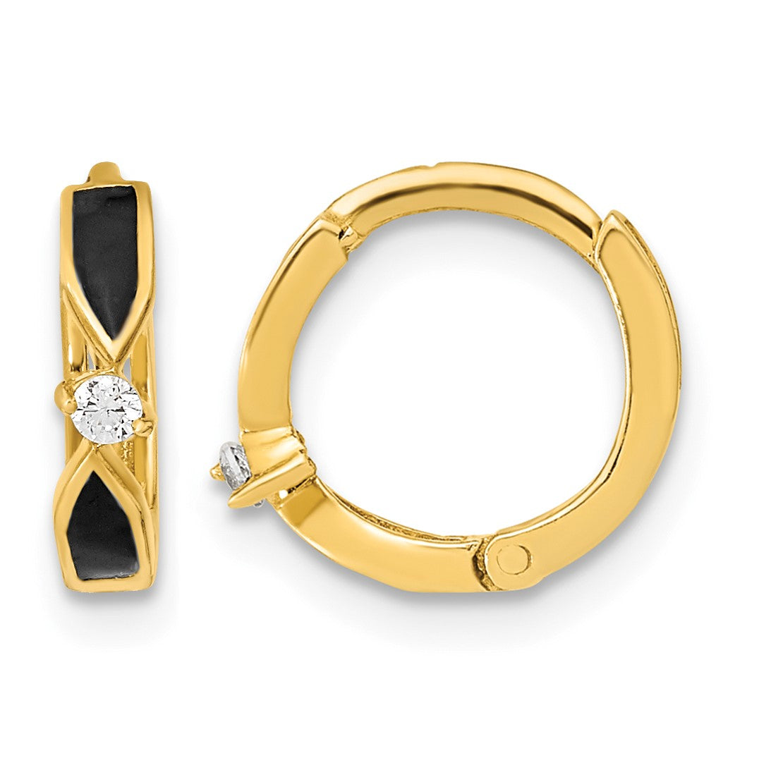 14K Polished Black Onyx Hoop Earrings