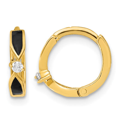 14K Polished Black Onyx Hoop Earrings