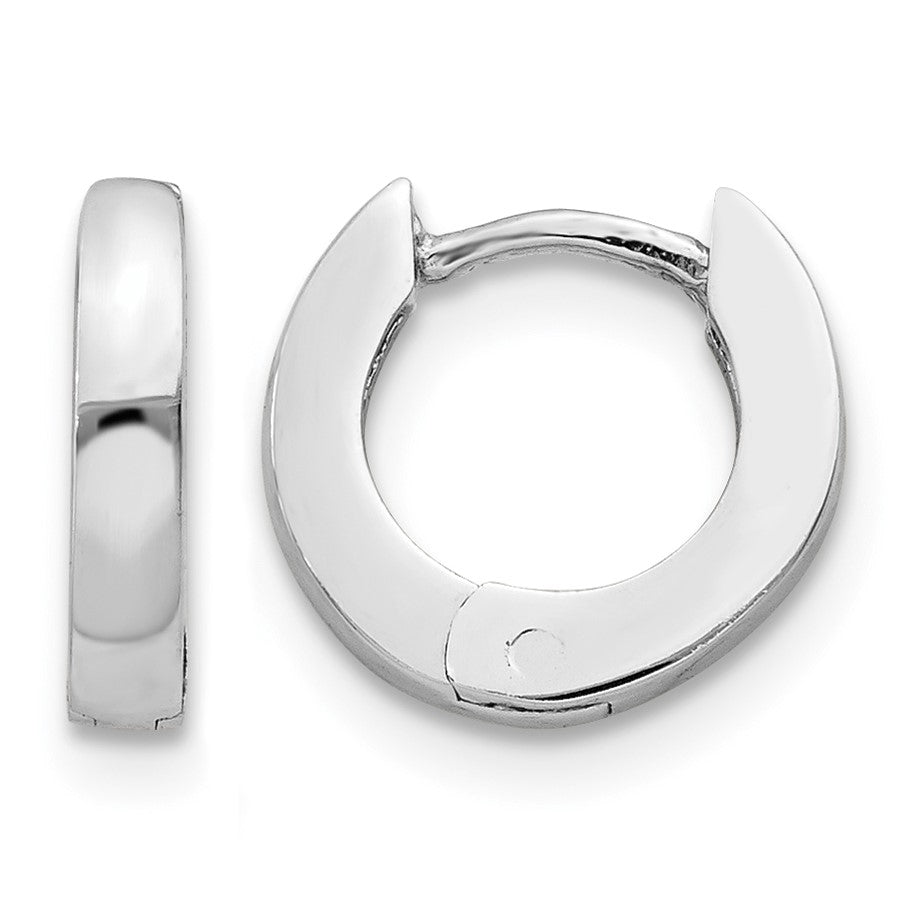 14k White Gold Polished Round Hinged Hoop Earrings