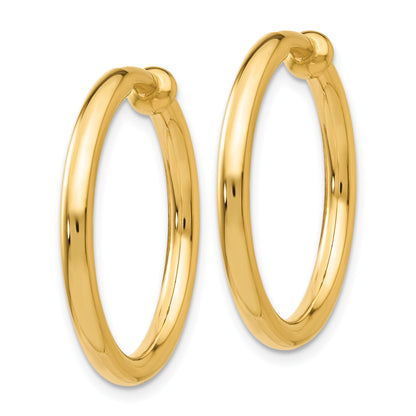 14k 2.5x20mm Polished Tube Hoop Non-pierced Earrings