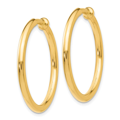 14k 2.5x25mm Polished Tube Hoop Non-pierced Earrings