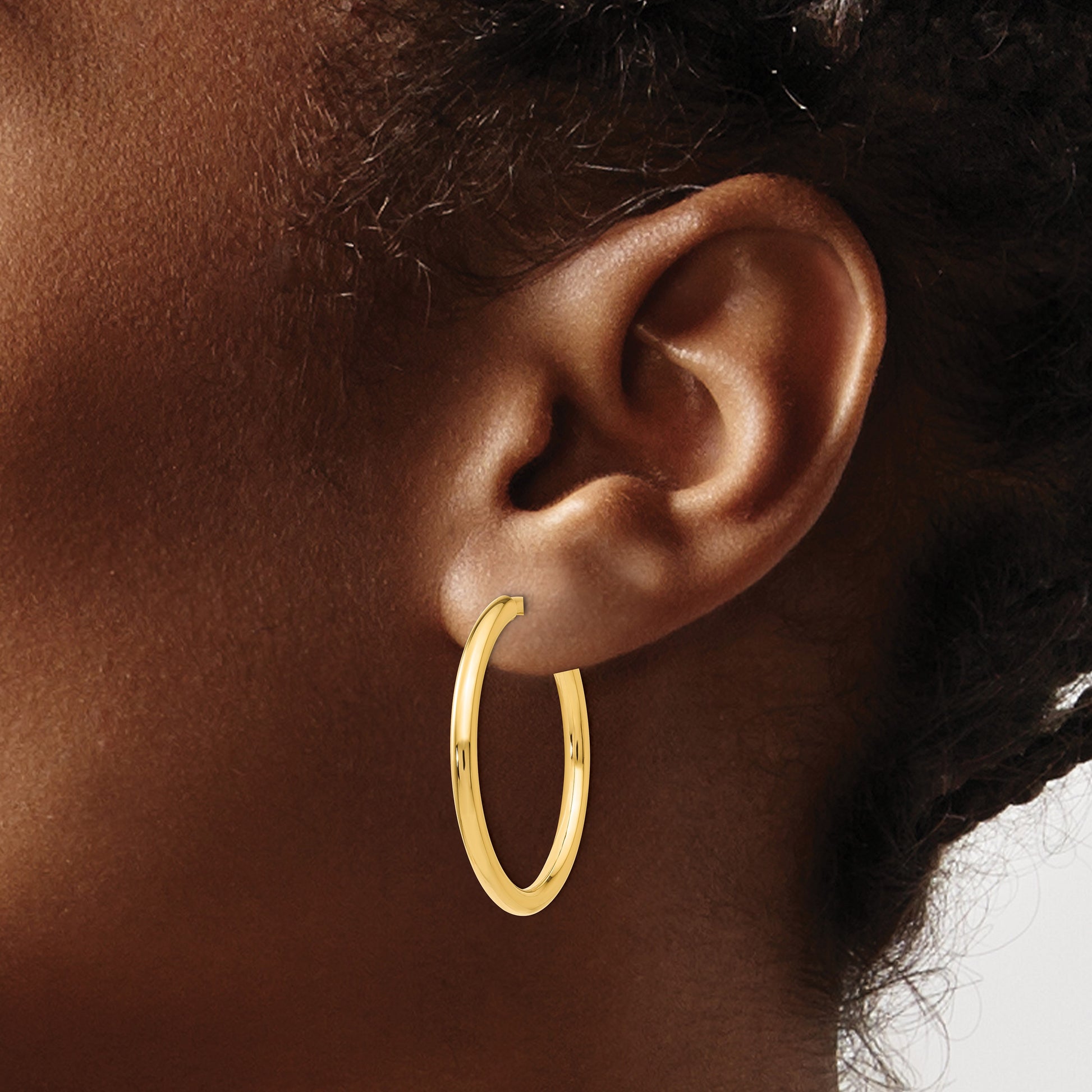 14k 2.5x25mm Polished Tube Hoop Non-pierced Earrings