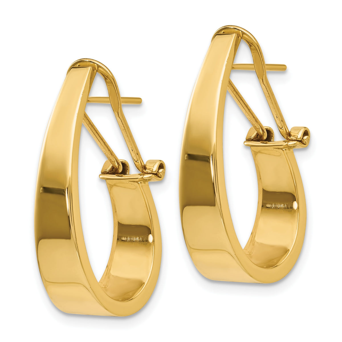 14k 6x22mm Polished Tapered J-Hoop Omega Back Post Earrings