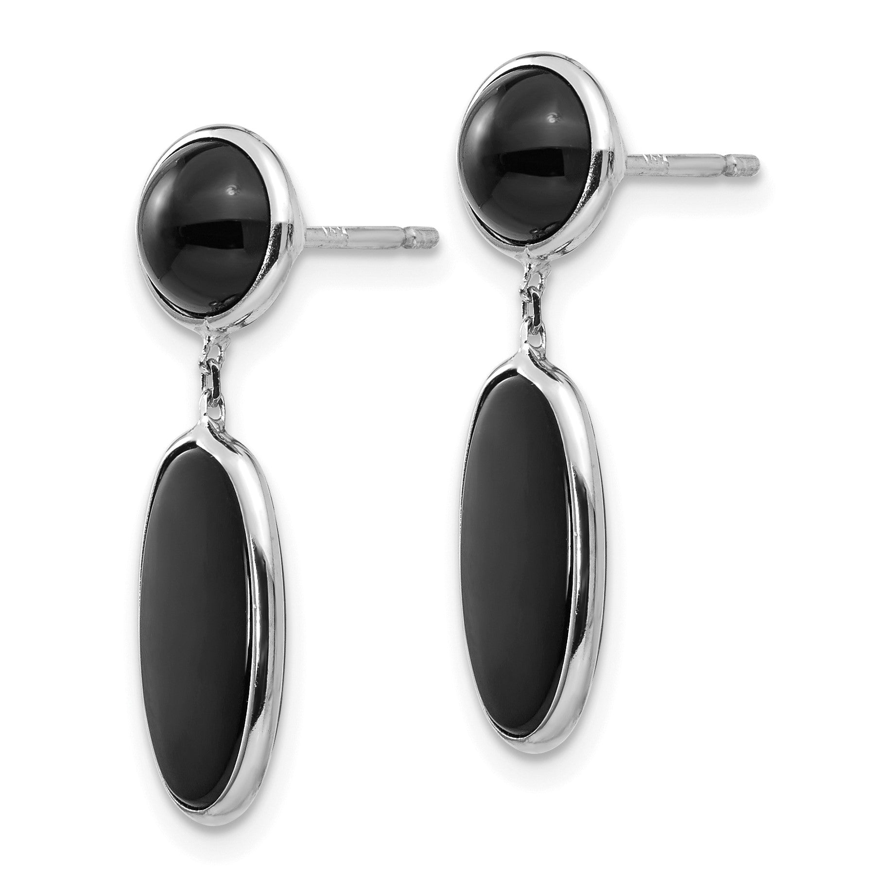 14k White Gold Black Onyx Oval Dangle Post Earrings