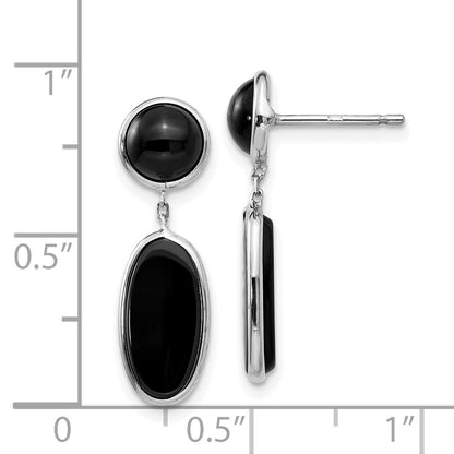 14k White Gold Black Onyx Oval Dangle Post Earrings