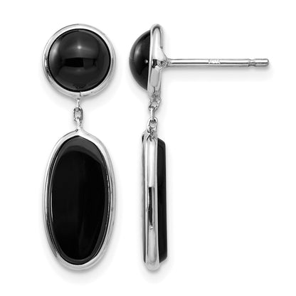14k White Gold Black Onyx Oval Dangle Post Earrings