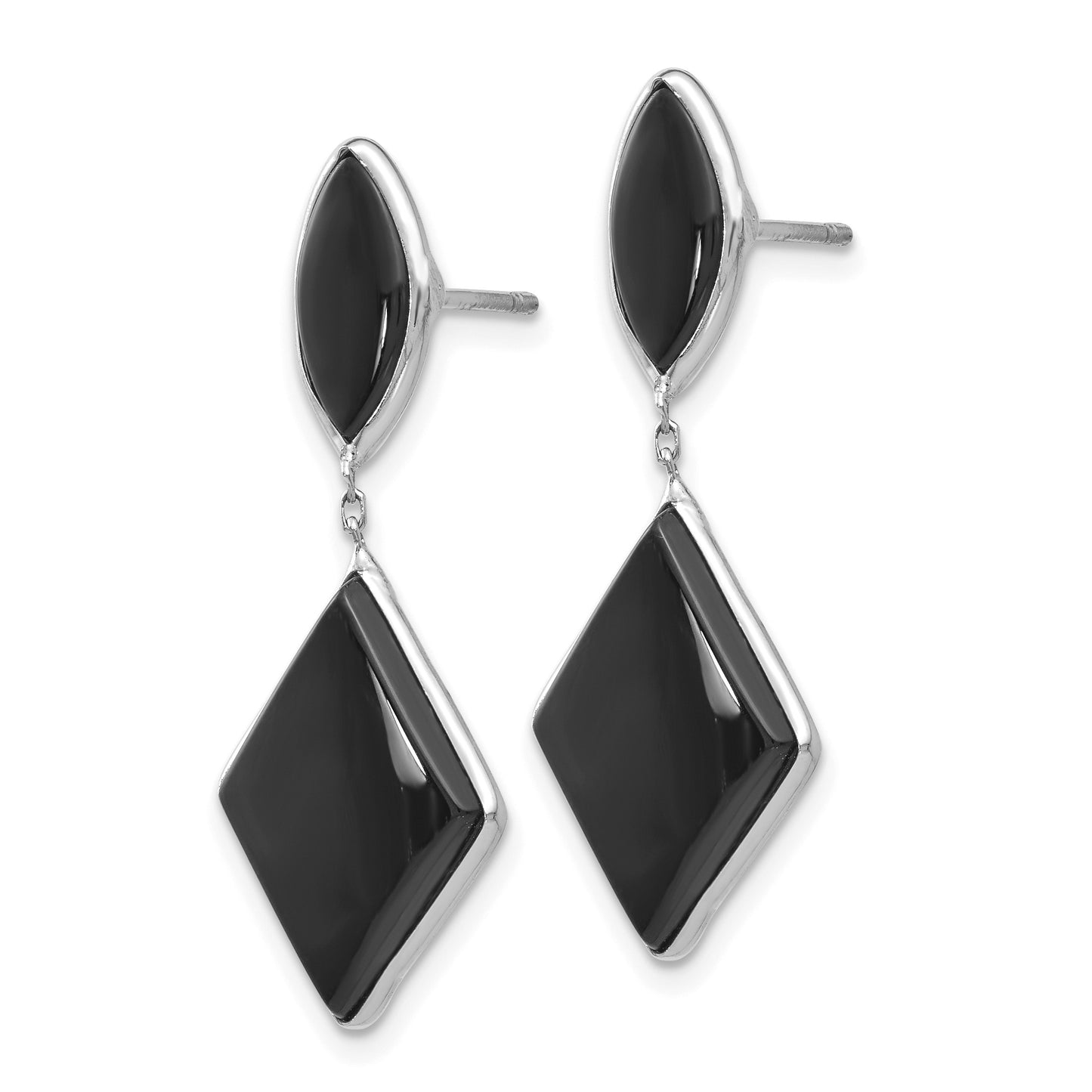 14k White Gold Black Onyx Dangle Post Earrings