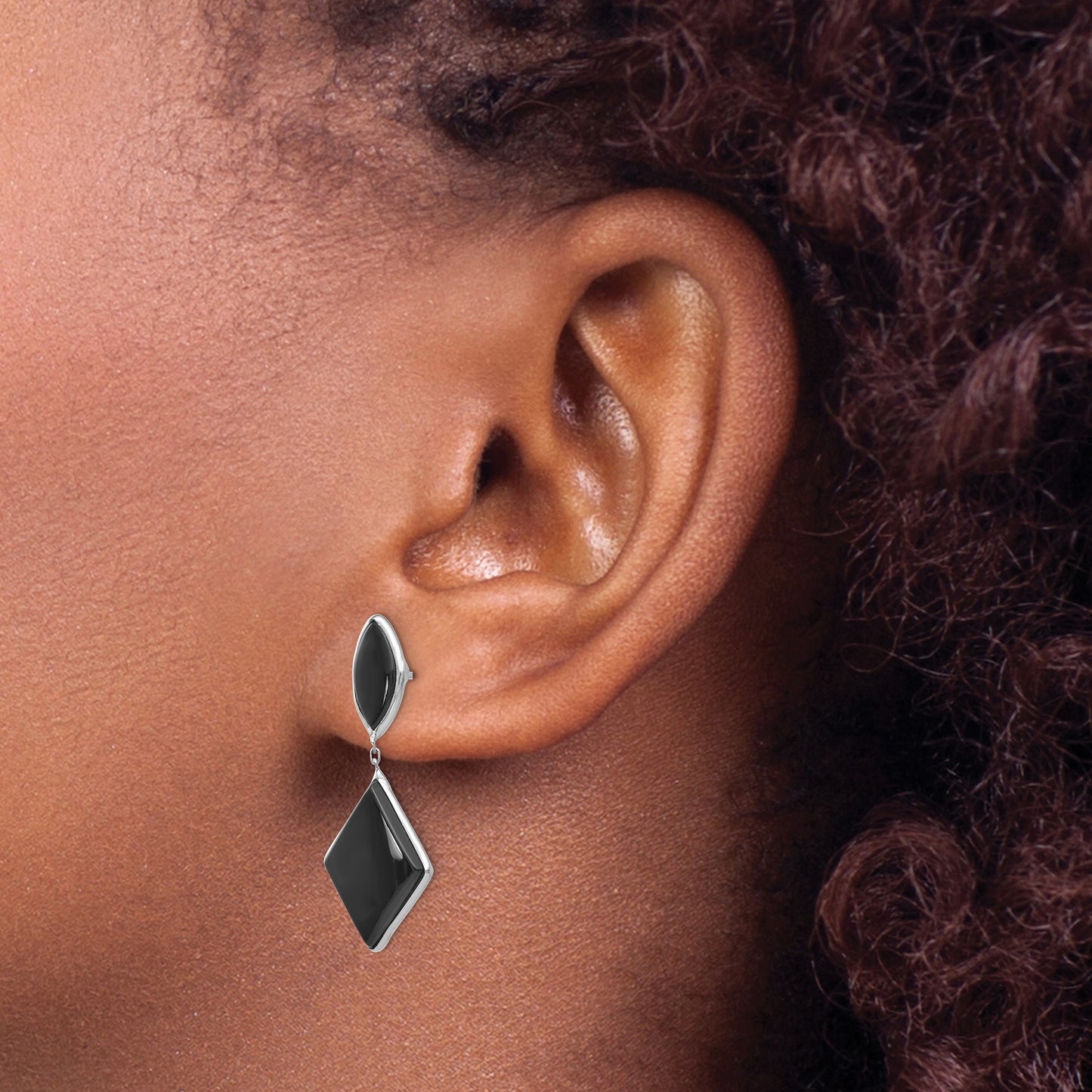 14k White Gold Black Onyx Dangle Post Earrings