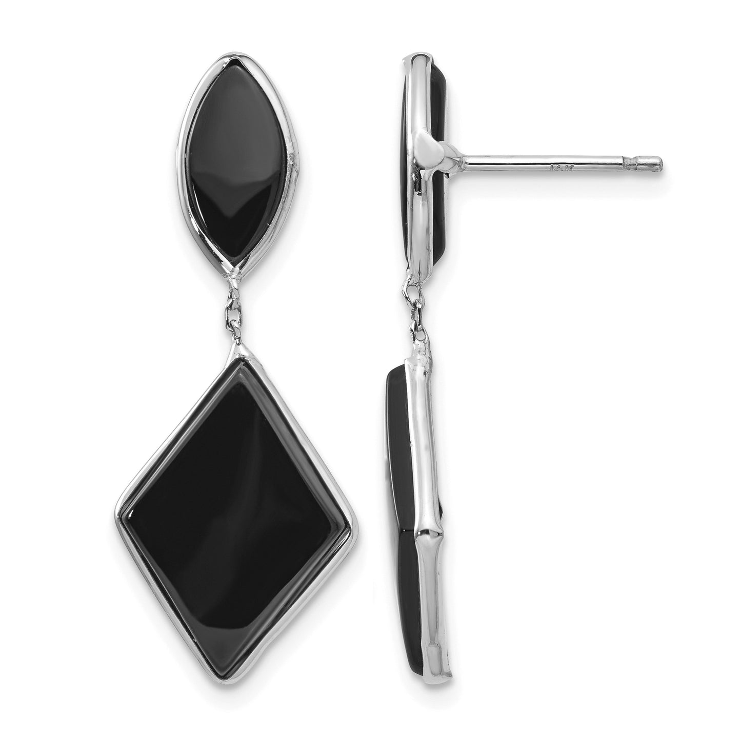 14k White Gold Black Onyx Dangle Post Earrings