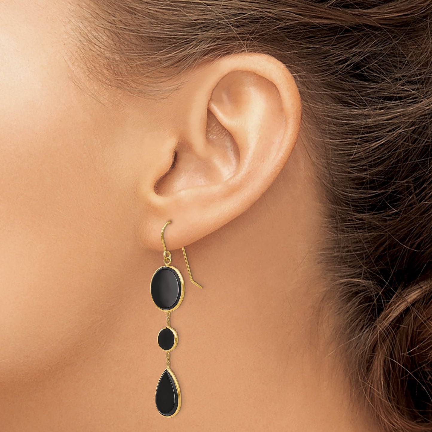 14k Black Onyx Geometric Dangle French Hook Earrings