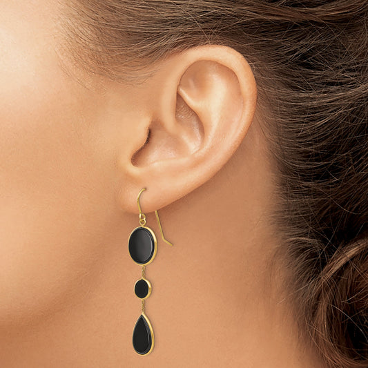 14k Black Onyx Geometric Dangle French Hook Earrings