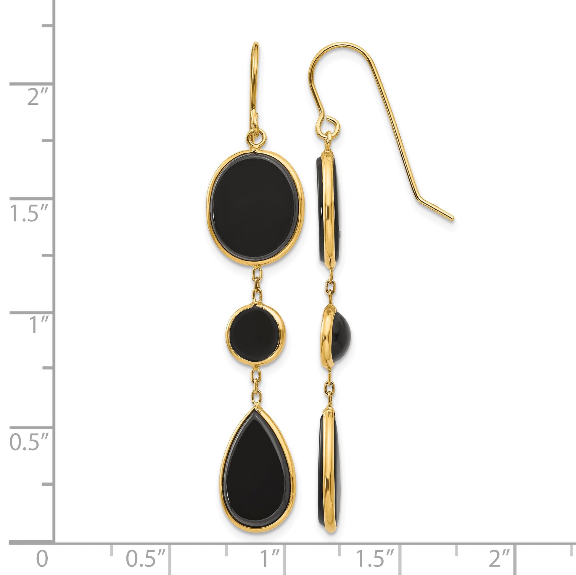 14k Black Onyx Geometric Dangle French Hook Earrings
