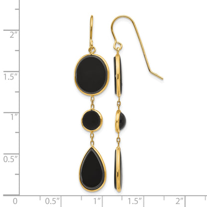 14k Black Onyx Geometric Dangle French Hook Earrings