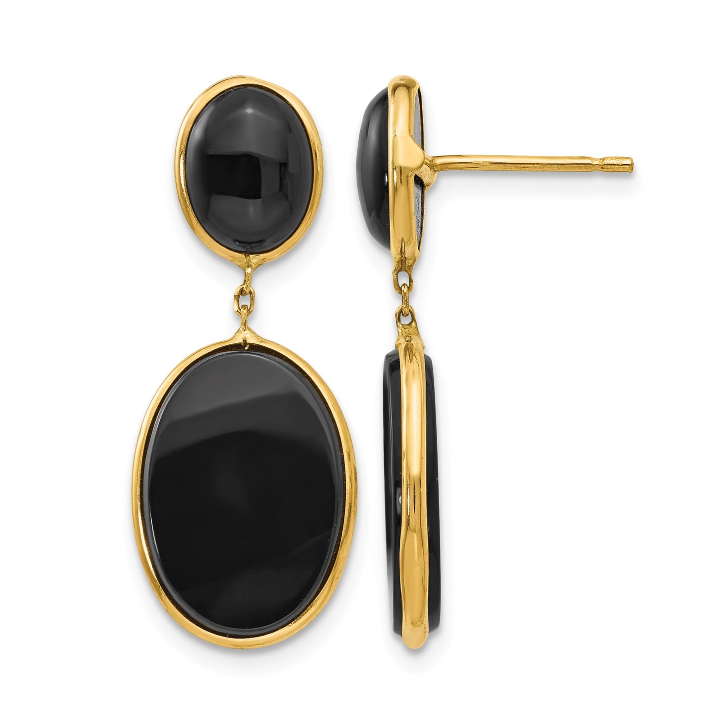 14k Black Onyx Oval Dangle Post Earrings