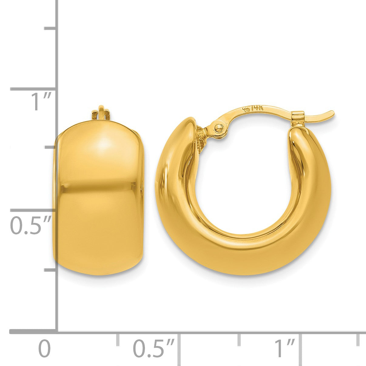 14k 8.75x18mm Wide Puffed Hoop Earrings