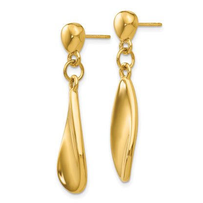 14k Curved Teardrop Dangle Post Earrings
