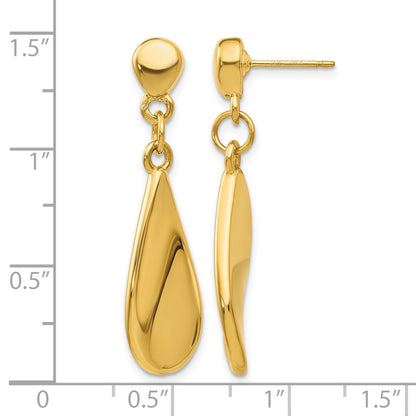 14k Curved Teardrop Dangle Post Earrings