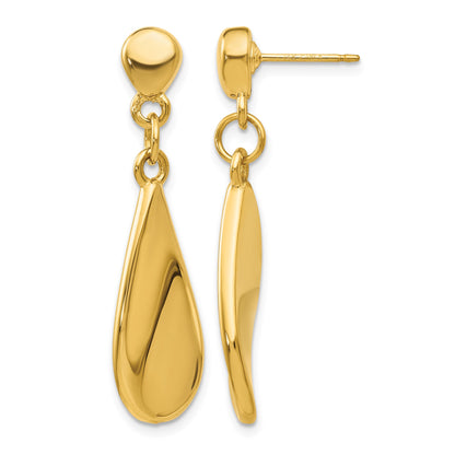 14k Curved Teardrop Dangle Post Earrings