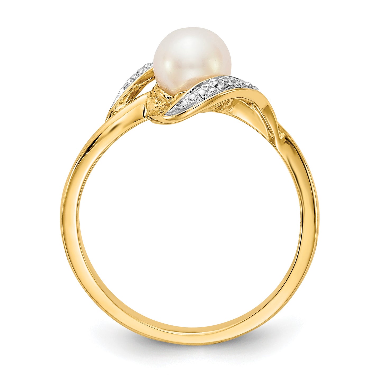 14k 6mm Freshwater Cultured Pearl and Diamond Bypass Ring