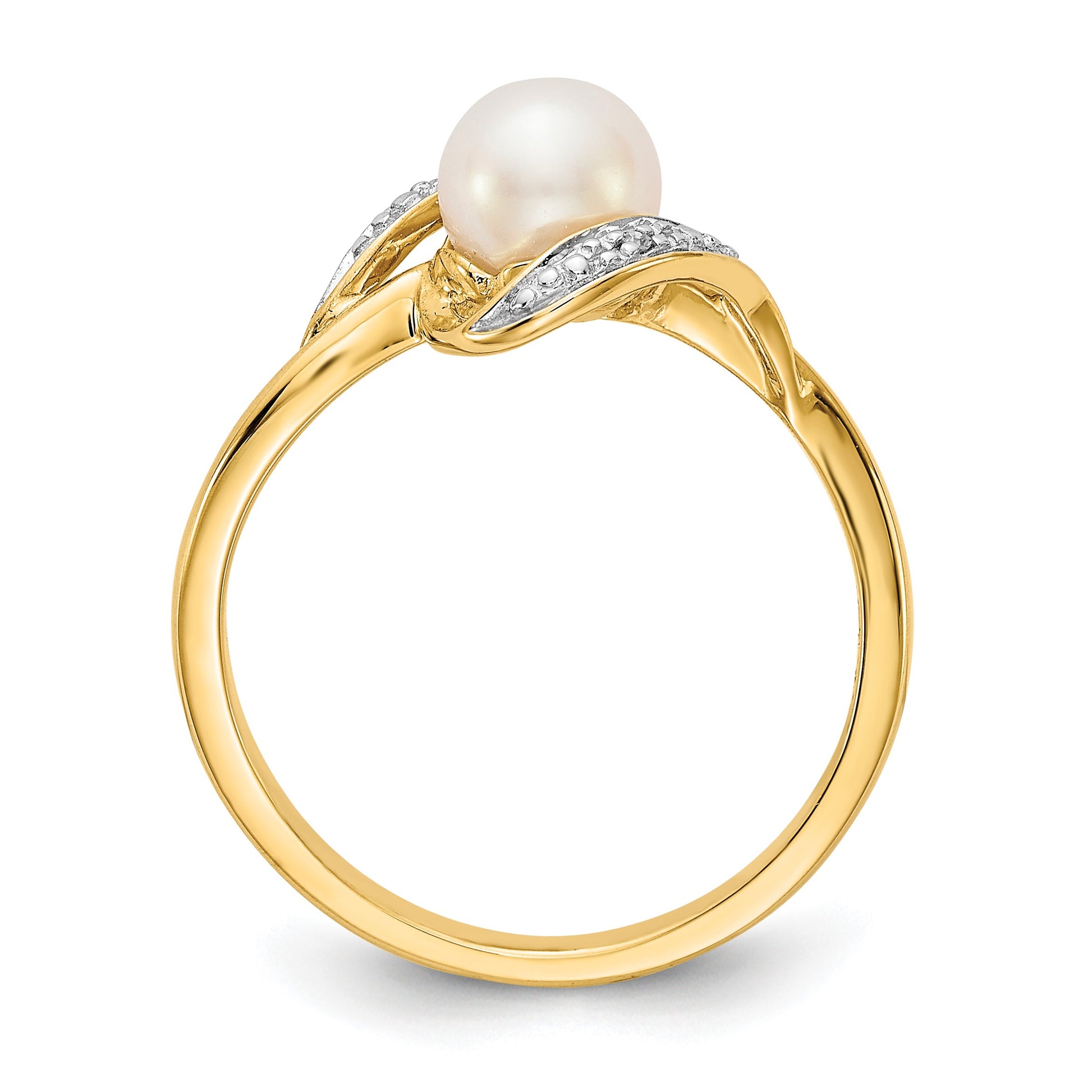 14k 6mm Freshwater Cultured Pearl and Diamond Bypass Ring