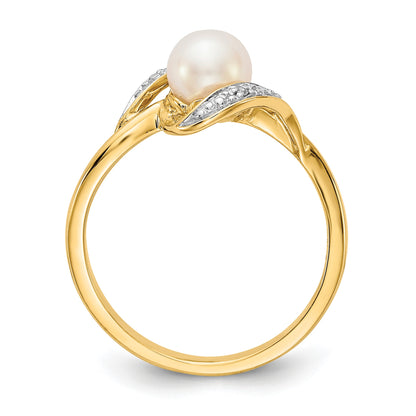 14k 6mm Freshwater Cultured Pearl and Diamond Bypass Ring