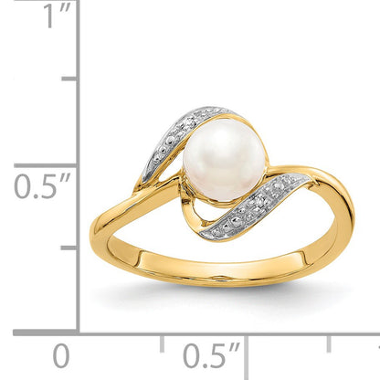 14k 6mm Freshwater Cultured Pearl and Diamond Bypass Ring
