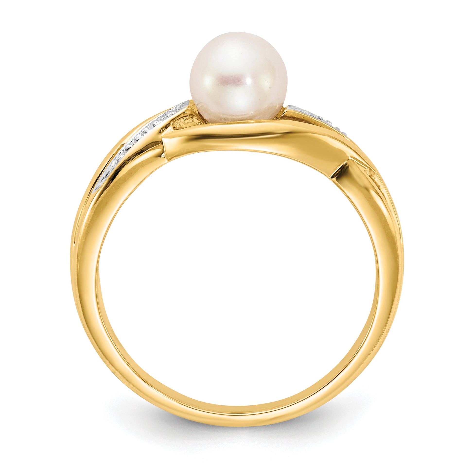 14k 5-6mm White Freshwater Cultured Pearl and Diamond Ring