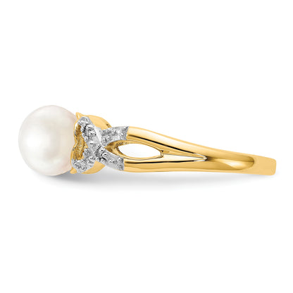 14k 6-7mm Freshwater Cultured Pearl and Diamond -X- Ring