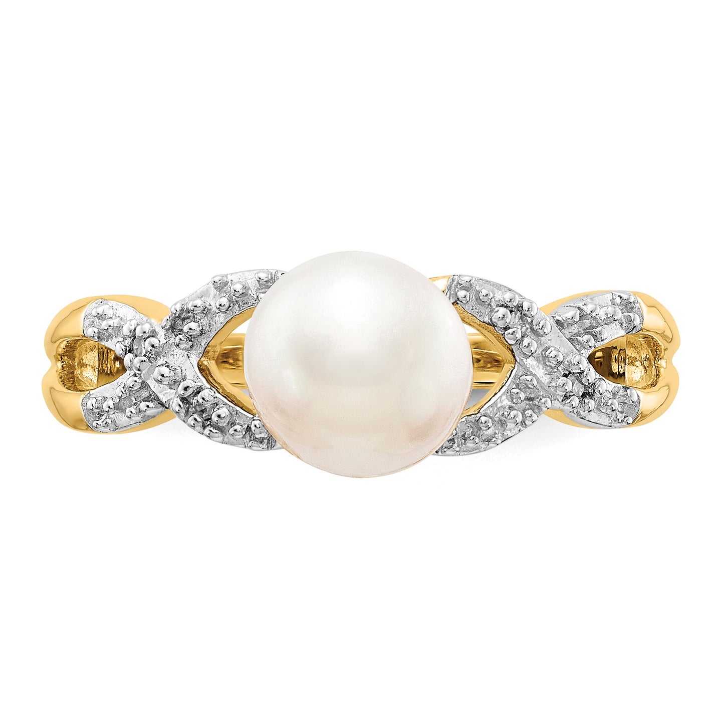 14k 6-7mm Freshwater Cultured Pearl and Diamond -X- Ring