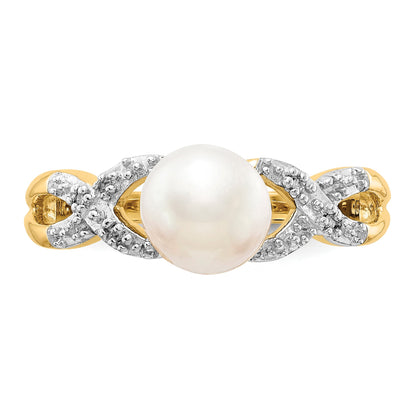 14k 6-7mm Freshwater Cultured Pearl and Diamond -X- Ring