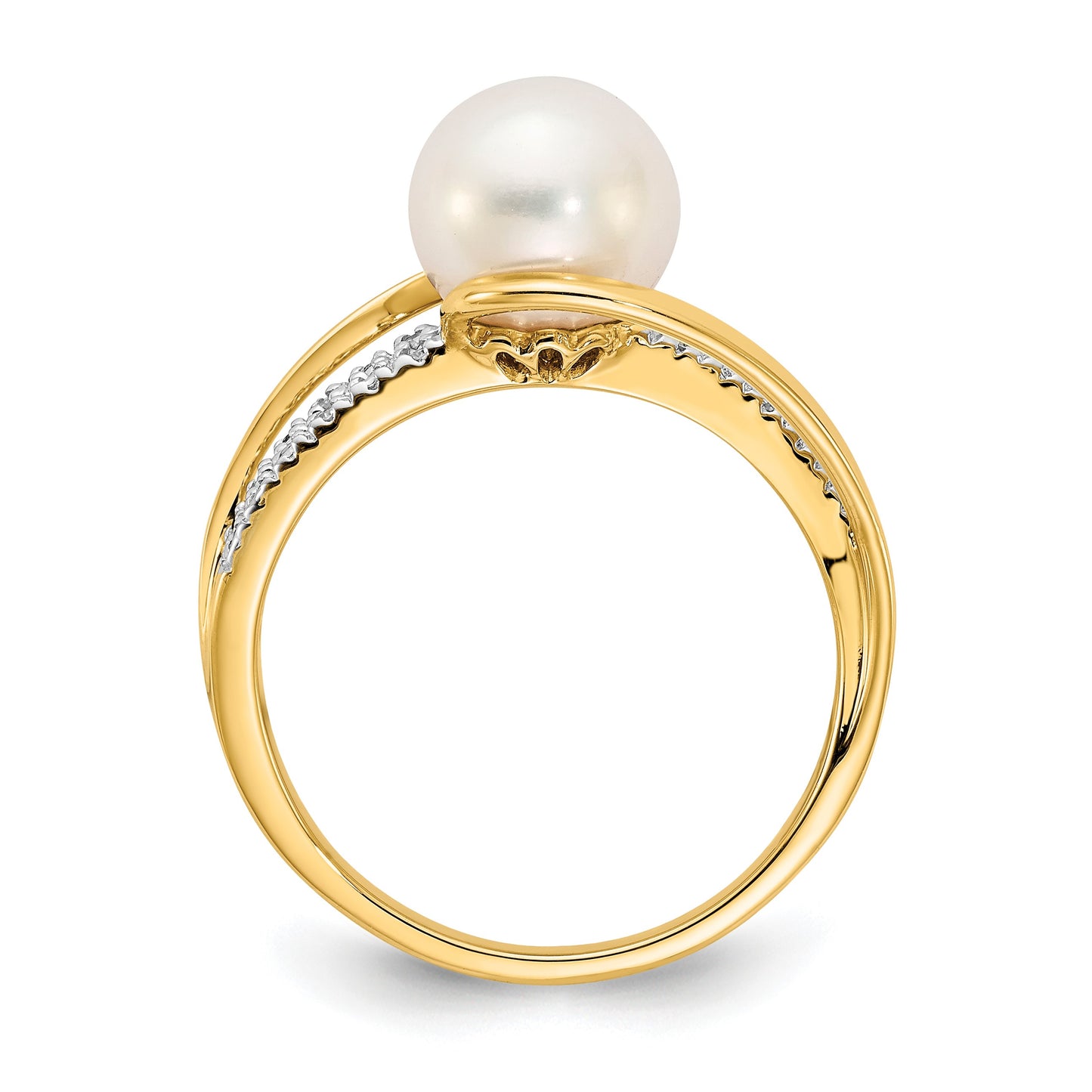 14k 7-8mm White Freshwater Cultured Pearl and Diamond Ring