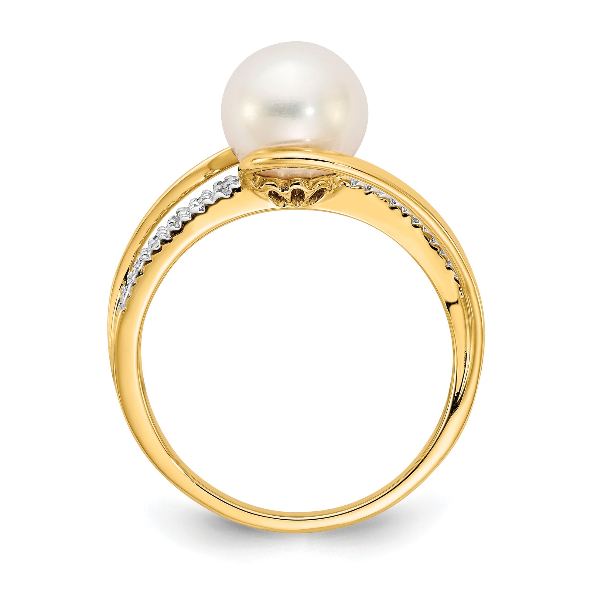 14k 7-8mm White Freshwater Cultured Pearl and Diamond Ring