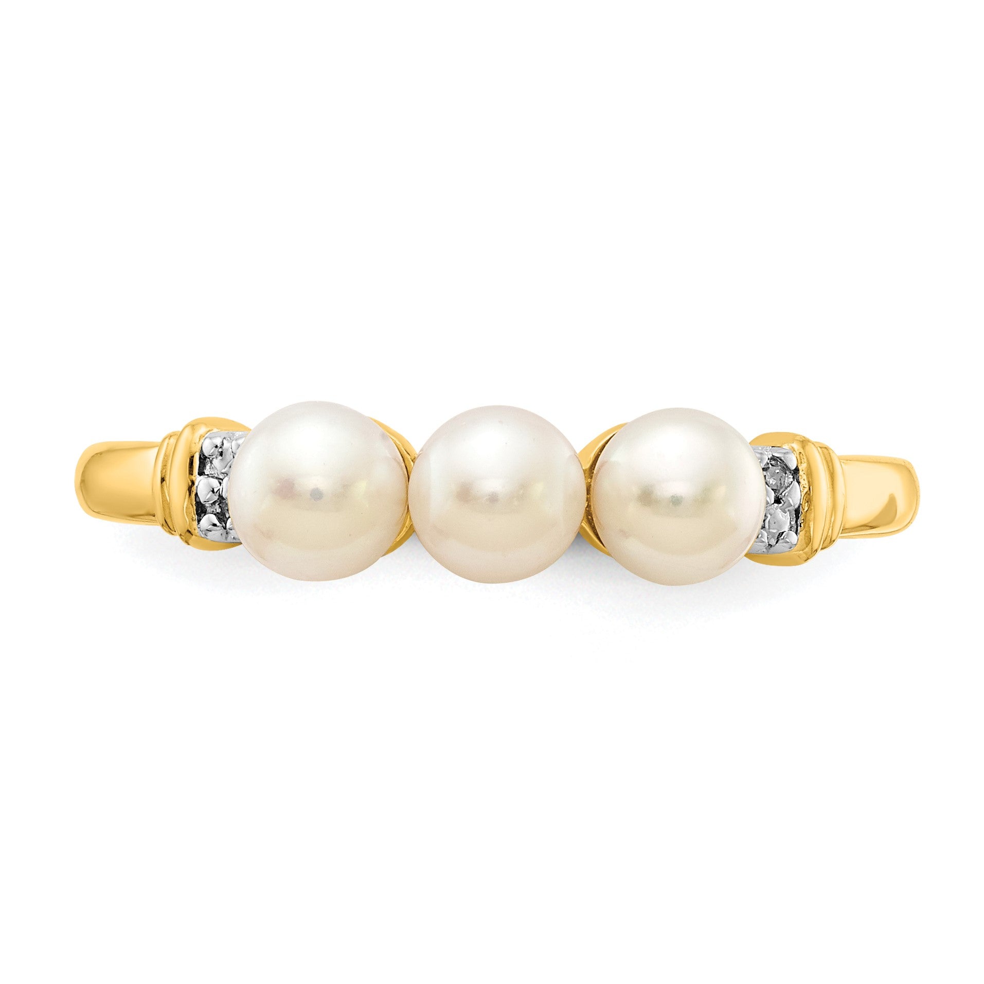 14k 4mm White Freshwater Cultured 3-Pearl and Diamond Ring