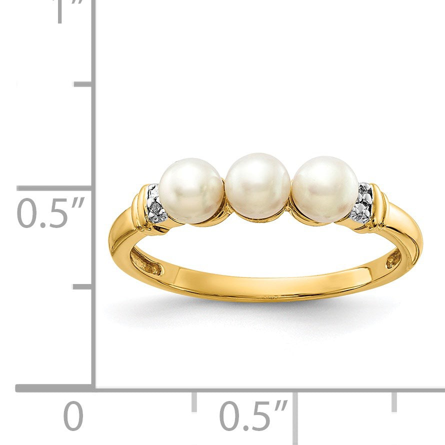 14k 4mm White Freshwater Cultured 3-Pearl and Diamond Ring