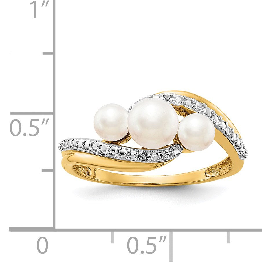 14k Diamond and White Freshwater Cultured 3-Pearl Bypass Ring