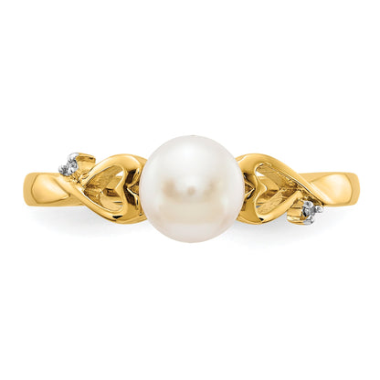 14k White Freshwater Cultured Pearl and Diamond Heart Ring