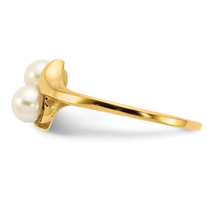 14K 4-5mm White Button Freshwater Cultured 2-Pearl Bypass Ring