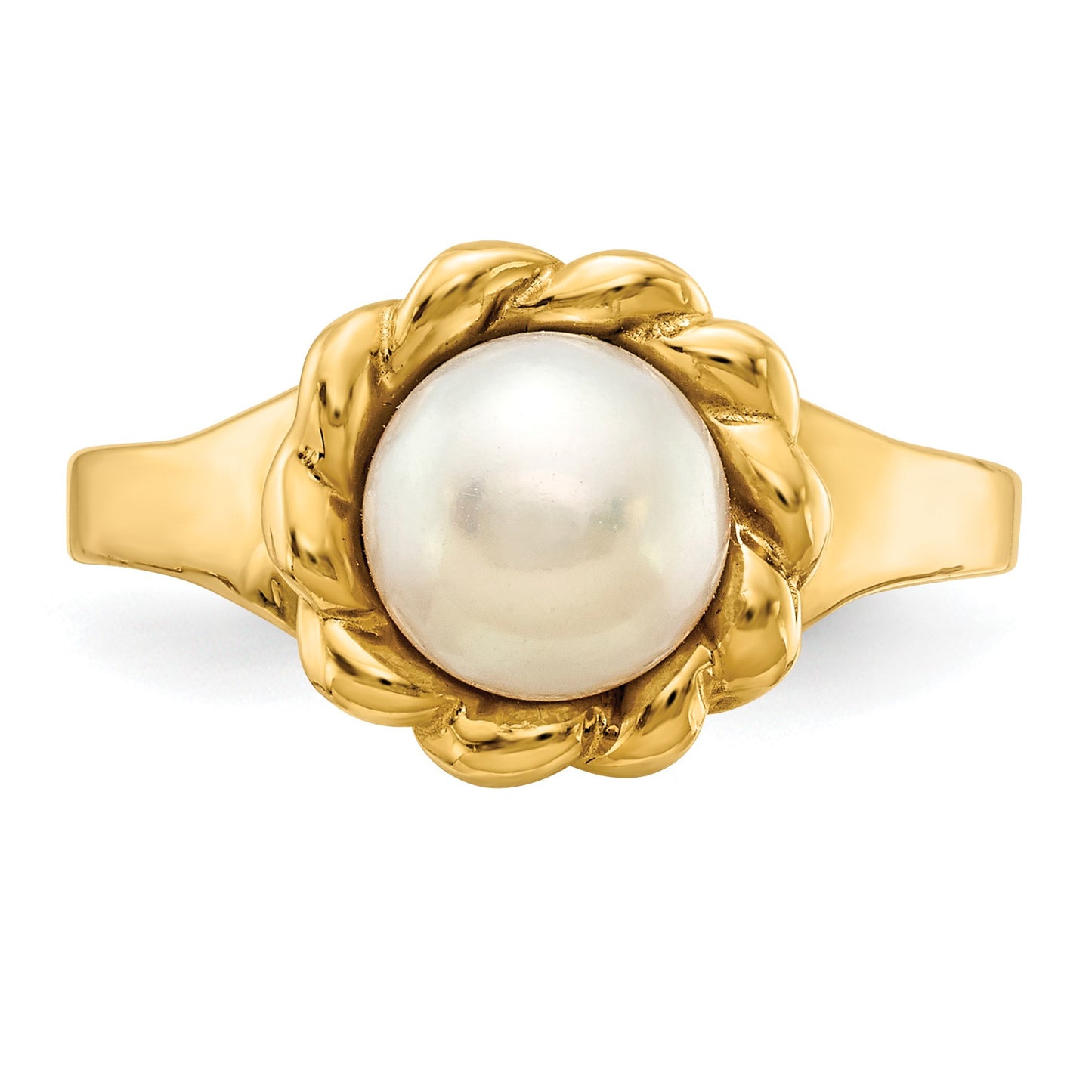 14K 6-7mm White Button Freshwater Cultured Pearl Ring