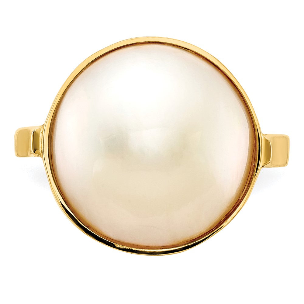 14k 13-14mm White Akoya Mabe Saltwater Cultured Pearl Ring