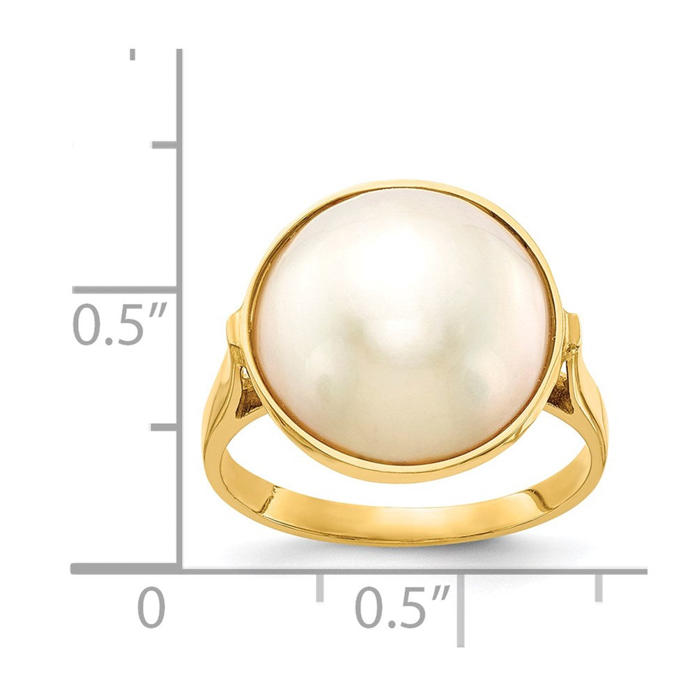 14k 13-14mm White Akoya Mabe Saltwater Cultured Pearl Ring