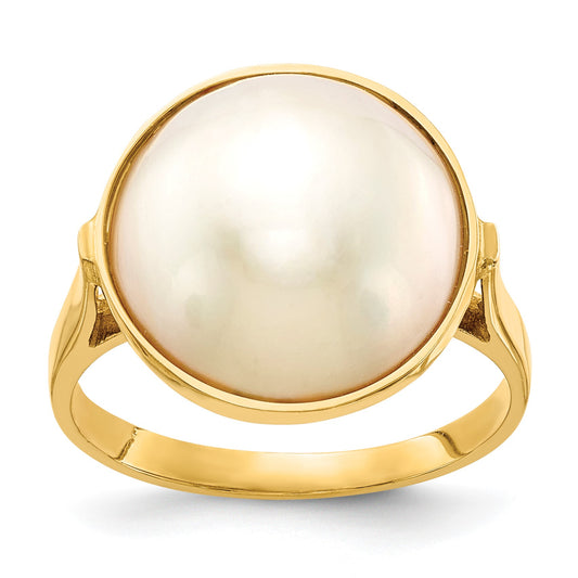 14k 13-14mm White Akoya Mabe Saltwater Cultured Pearl Ring