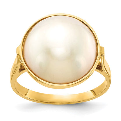 14k 13-14mm White Akoya Mabe Saltwater Cultured Pearl Ring