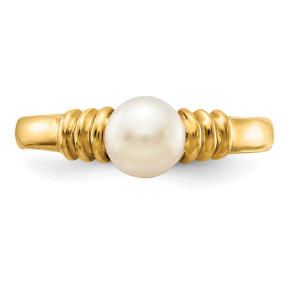14K 5-6mm White Button Freshwater Cultured Pearl Ring