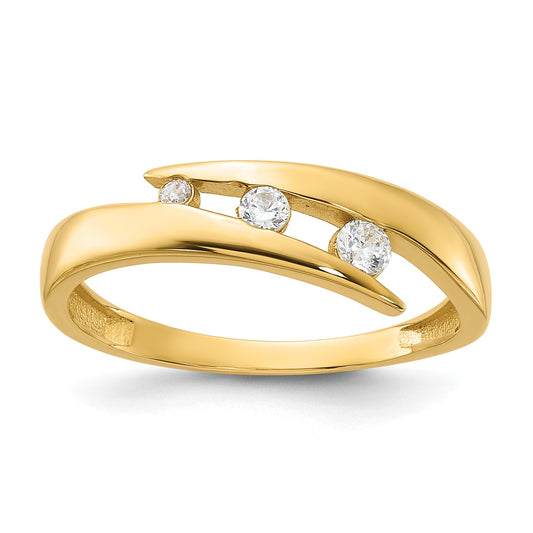 14K Polished Graduated Cubic Zirconia 3-Stone Fashion Ring