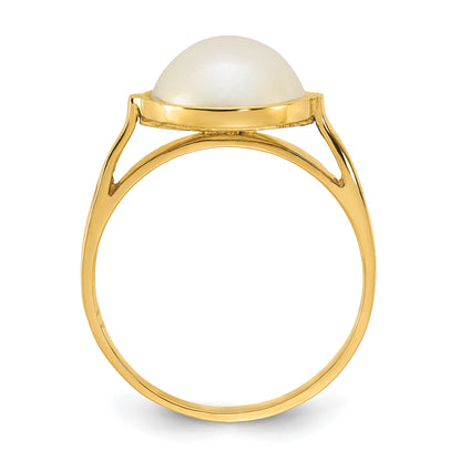14k Polished 10-11mm White Saltwater Cultured Mabe Pearl Size 7 Ring