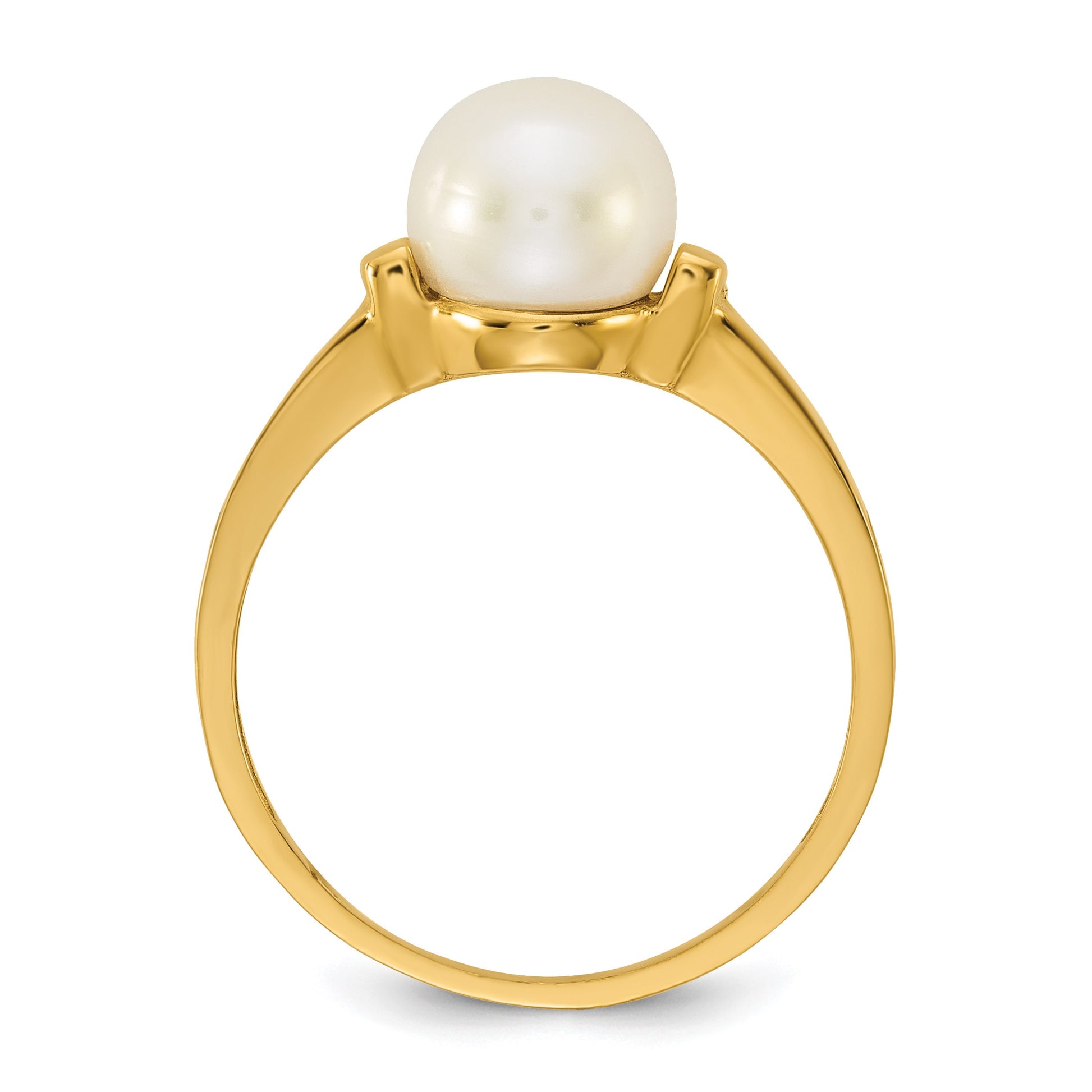 14k Polished 7-8mm Button White Freshwater Cultured Pearl Size 7 Ring