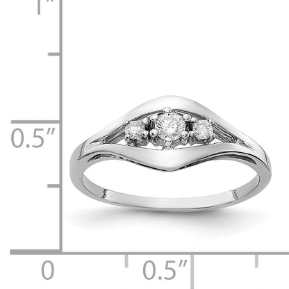 14k White Gold Polished 3-Stone 1/8 carat AA Diamond Ring
