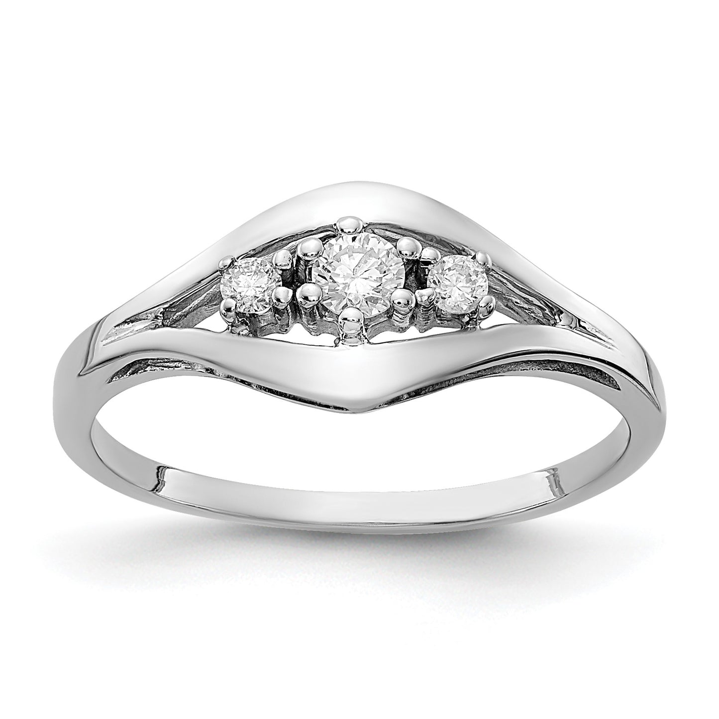 14k White Gold Polished 3-Stone 1/8 carat AA Diamond Ring