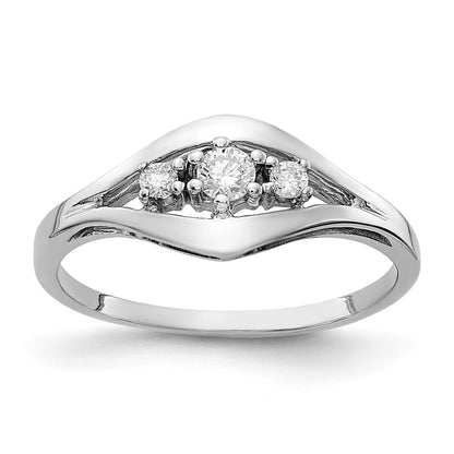 14k White Gold Polished 3-Stone 1/8 carat AA Diamond Ring