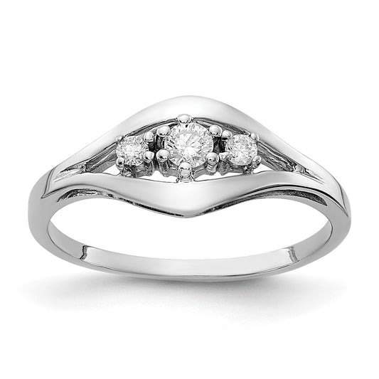 14k White Gold Polished 3-Stone 1/8 carat AA Diamond Ring